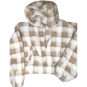Arizona Jean Co Sherpa Hoodie XL  Plaid Fleece Quarter Zip Pullover